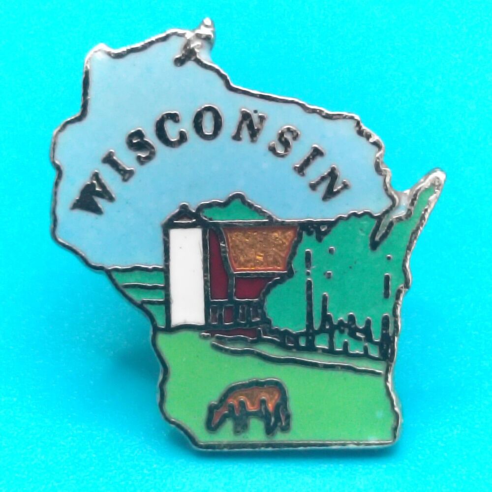 Wisconsin Lapel Pin Vintage Silver Tone Enamel Dairy Farm